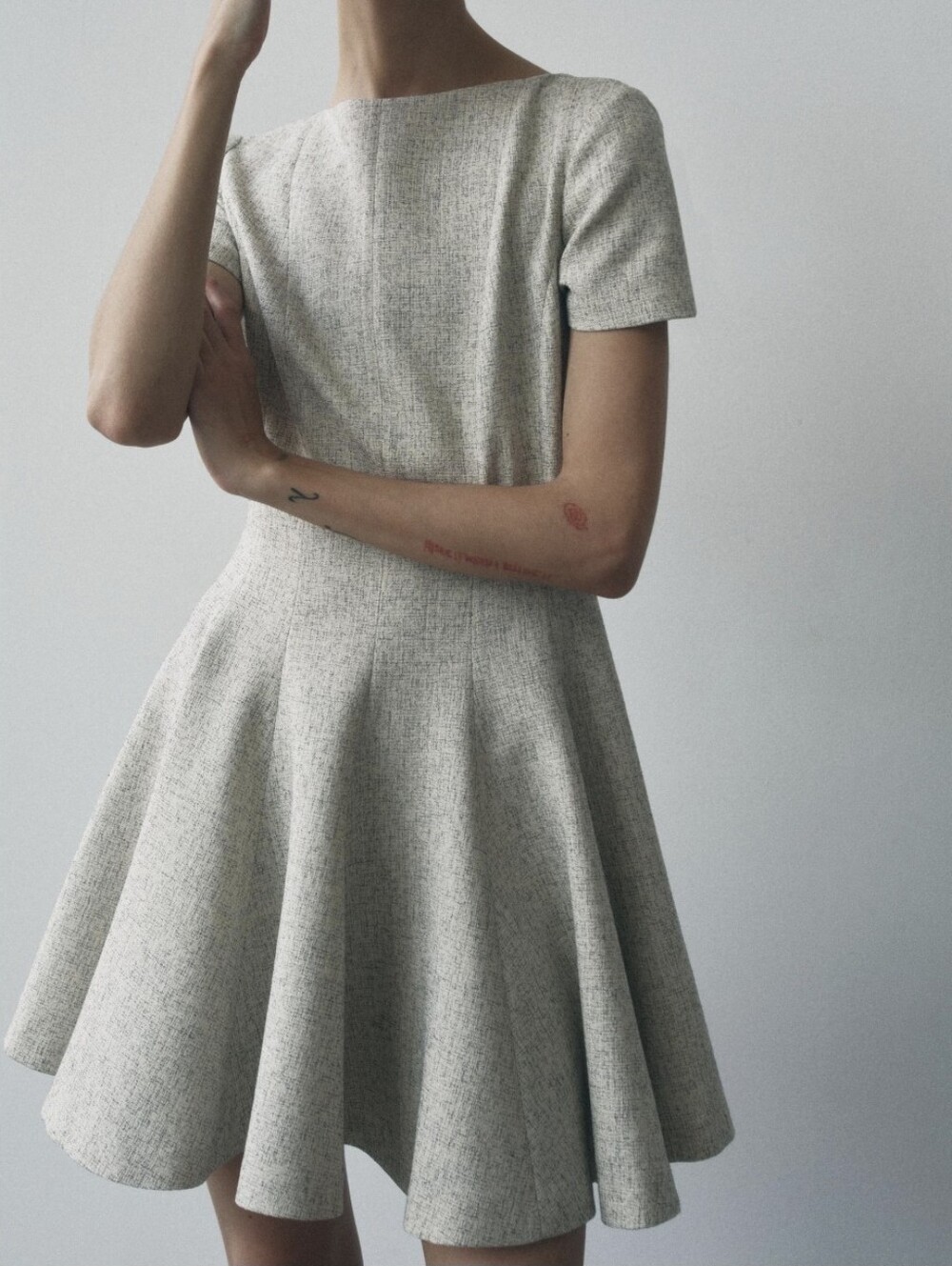Zara Light Gray Short Sleeve Fit-and-Flare Dress